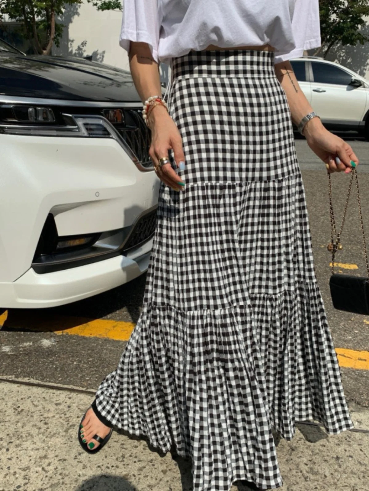 تنورة كلاسيكية منقوشة للنساء Dstring الخصر التخسيس مطوي كشكش الربط متوهج ألف خط تنورة الكورية Sle تخفيف