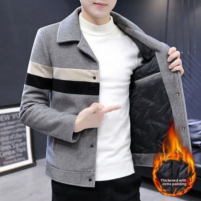 

Men's Thiened Warm Woolen Jaet Autumn Winter ort Sle Collar Stand up Faion Trend Gold Mink Velvet Casual Versatile