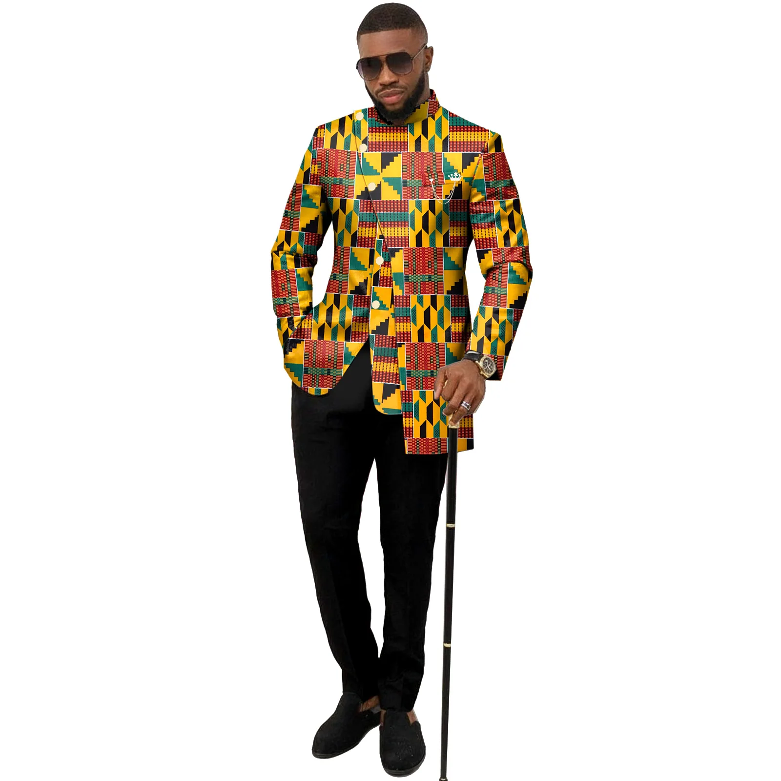 

SEA&ALP Men's African Suit Dashiki Wax Kente Print Blazer and Pants Outfits 2 Piece Set Ankara Attire Clothing