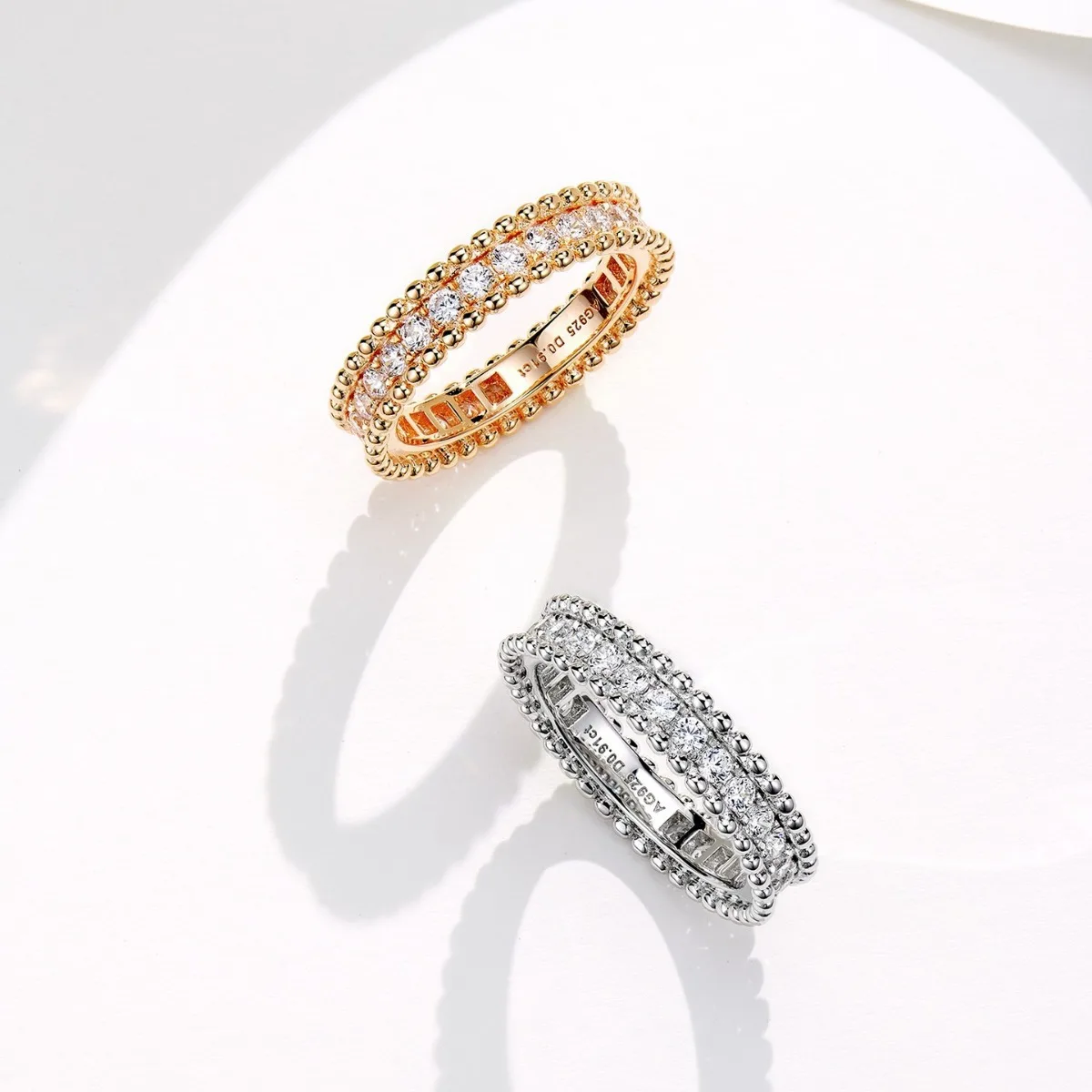 S925 sterling silver shiny double row beads women's ring luxury jewelry 18k gold plated kaleidoscope ring holiday gift