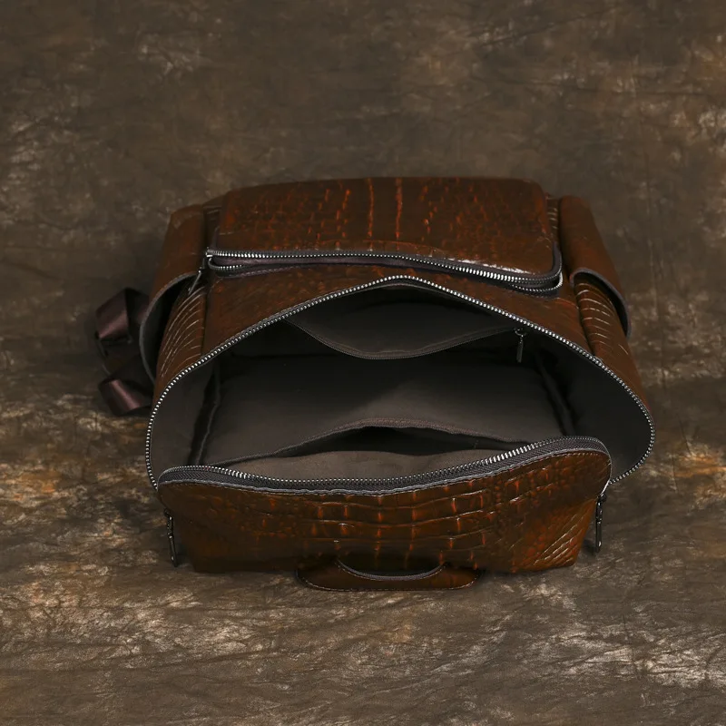 التمساح نمط رجل جلد طبيعي على ظهره التمساح حقيبة سفر للرجل خمر بنين حقيبة كتف مزدوجة