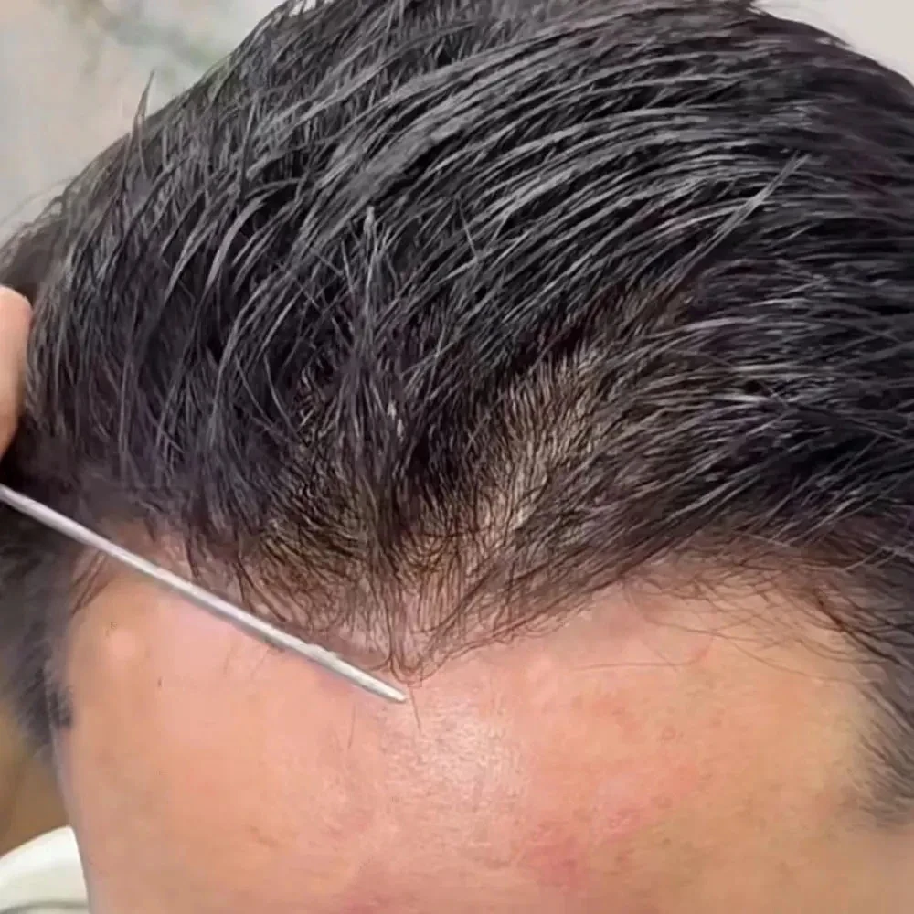 

80% Плотность 0,02 мм Ультратонкая кожа Дешевые мужские парики Коричневый Черный # Система человеческих волос 410, незаметные протезы из натуральных волос