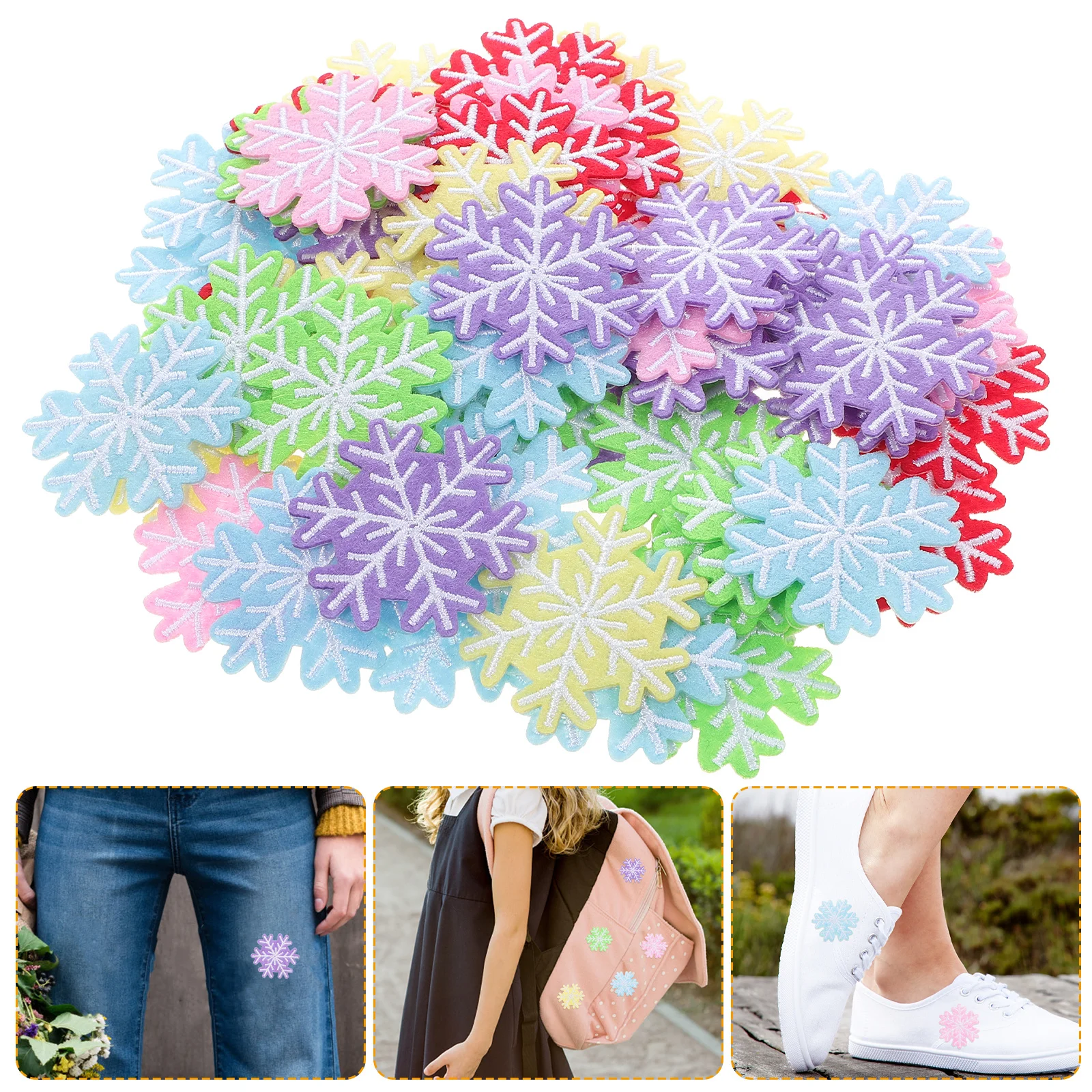 

60pcs Snowflake Patches Pink Christmas Appliques For Clothing Bags Hats Embroidery Patch Garment Accessories Craft Sewing