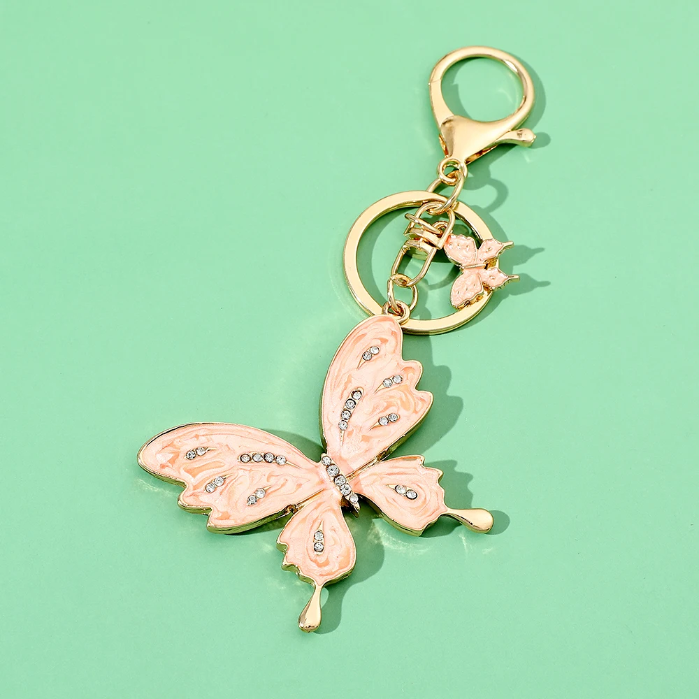 Creative Insect Butterfly Keychain for Women, Metal Keyring, Rhinestone Ornaments, Charm Bag Accessories, Jewelry, Fashion