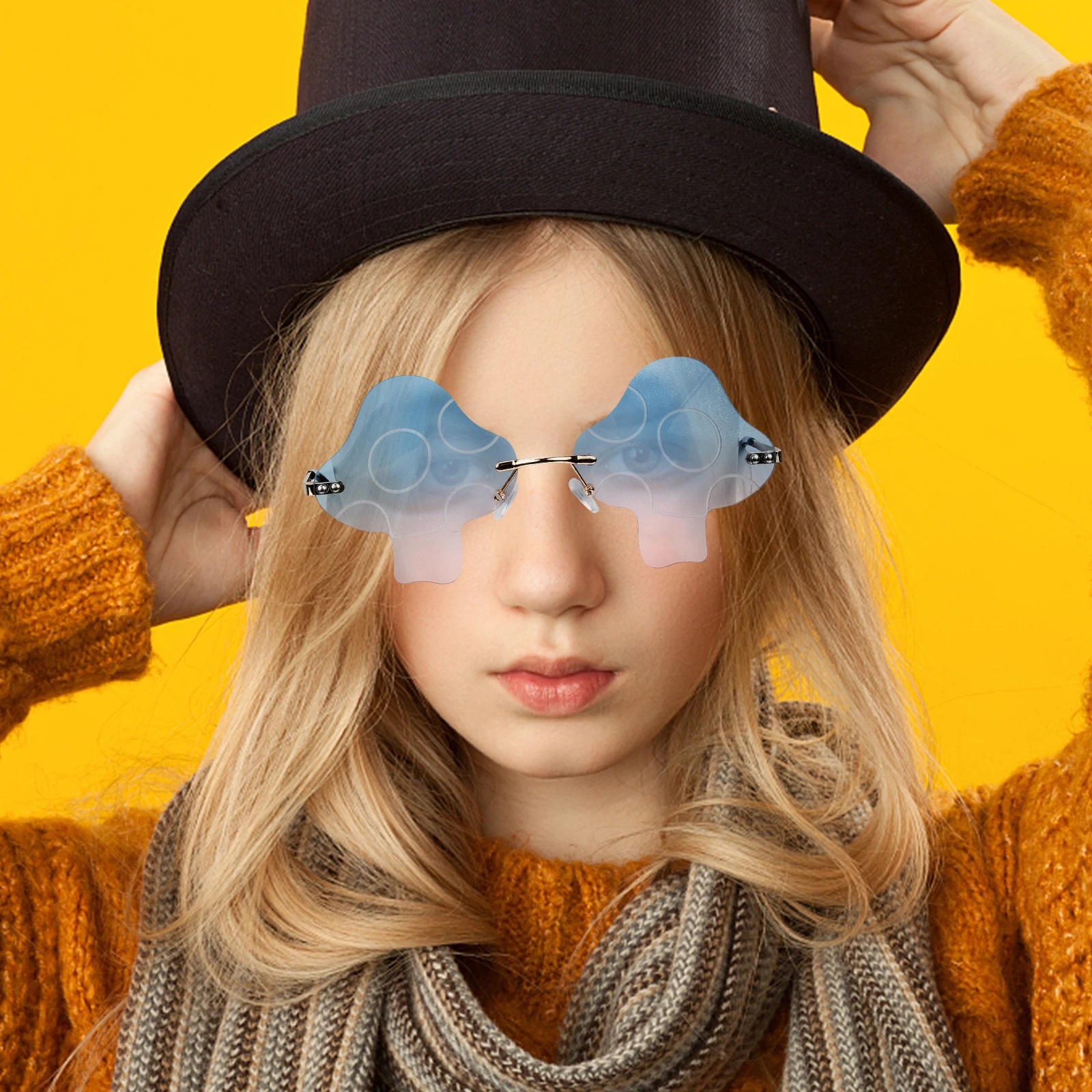 

Creative Sunglasses Fashion Eyewear Personalized Retro Decor Frameless Mushroom Chic Halloween Shaped Sun Glasses for Photo