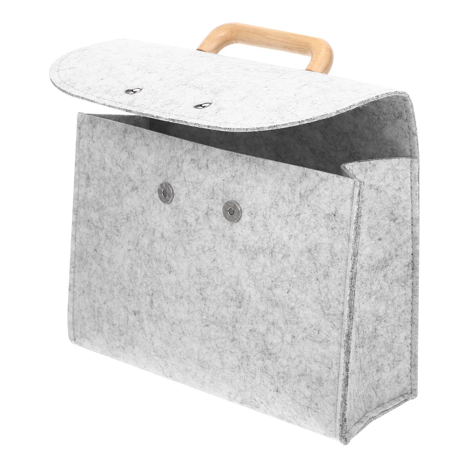 Business Tote Bag Felt File Organizer Portable File Holder Soft Felt Storage Case Wooden Handle Minimalist Office Handbag