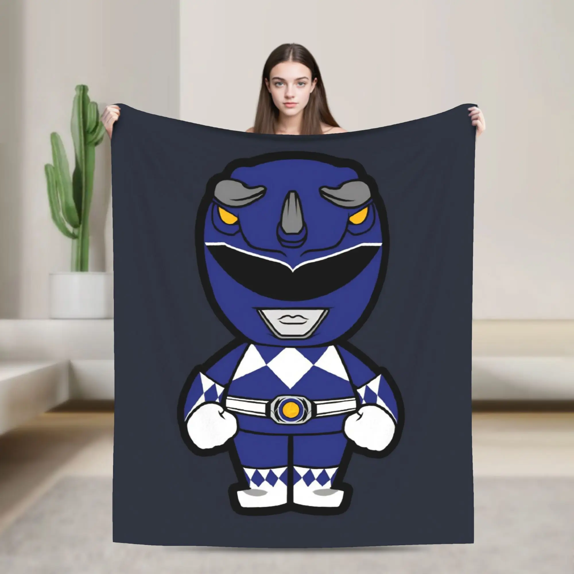 Blue Ranger Chibi Blankets Power R-Ranger Flannel Vintage Warm Throw Blankets for Bedding Lounge Spring Autumn
