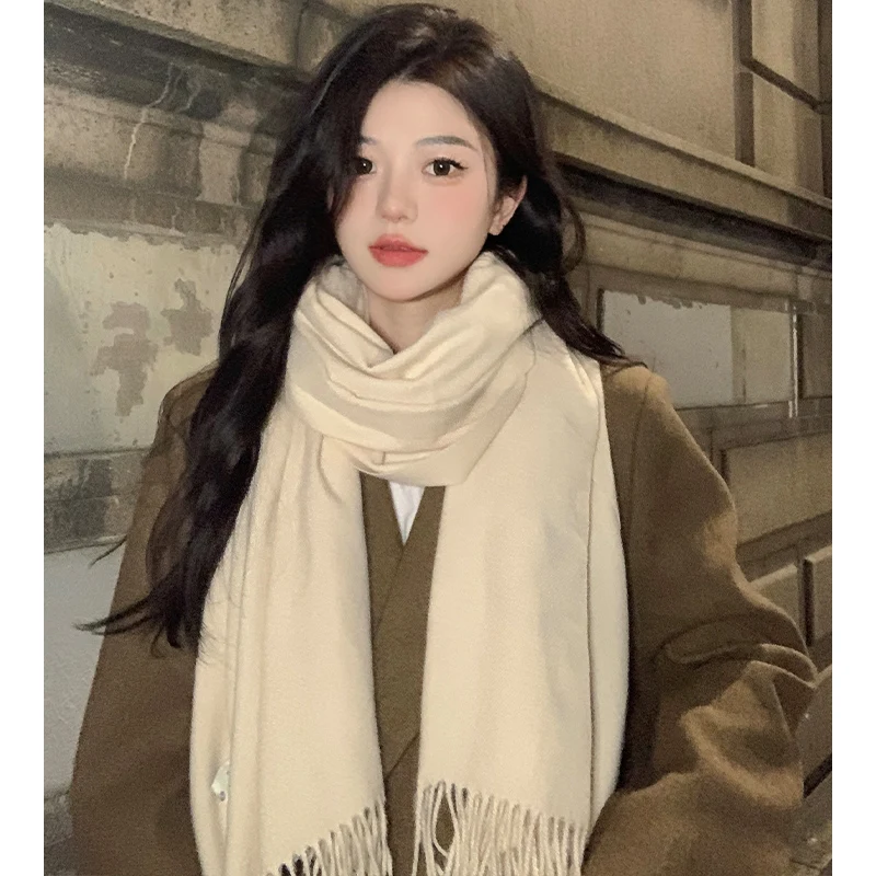 High-luxury Cashmere Scarf Solid Color Contrast Soft Cashmere Warm Autumn and Winter Scarf Big Shawl 2024 Female Ladies R149