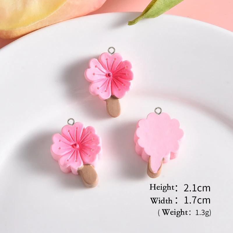 10Pcs Cute Pink Flowers Cake Donut Series Resin Charms Cherry Blossom Earring Keychain Pendants for Jewelry Making DIY Accessory