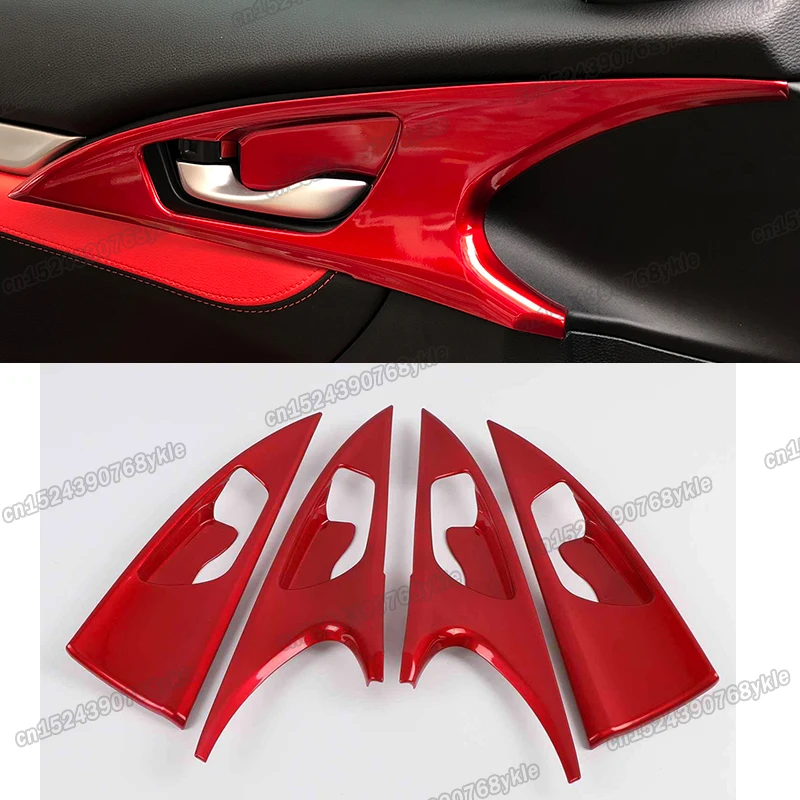 

type r carbon fiber car door inner bowl handle frame trims for honda civic 2016 2017 2018 2019 10th x 2020 2021 10 gen styling