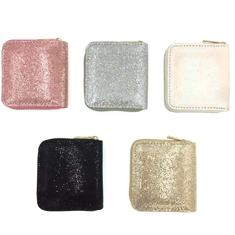 

Glitter Square Women Coin Purse Lightweight Portable Female Small Wallet Sequin Zipper Purses Bank Credit Card Holder Money Bag