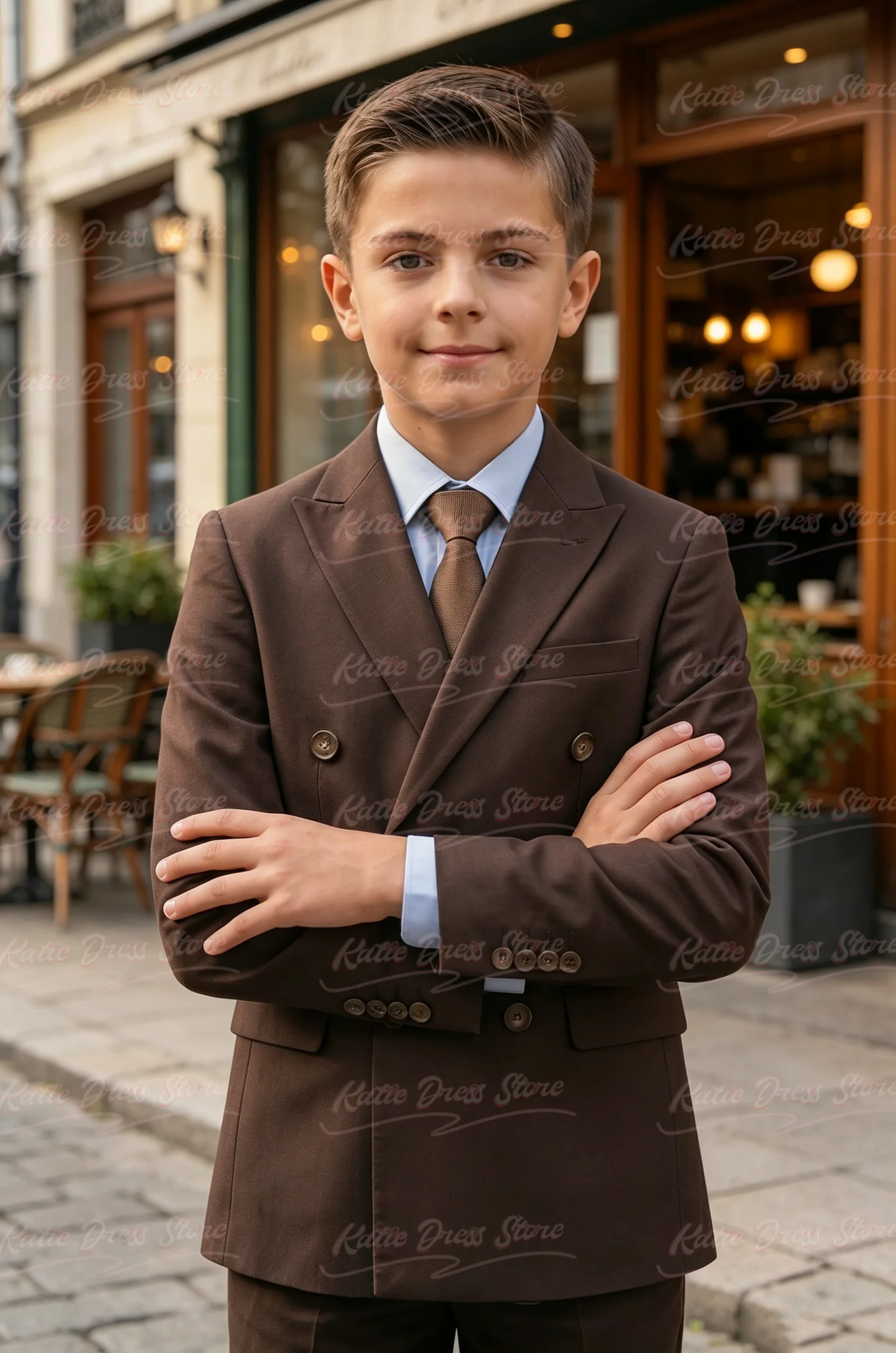 Dark Brown Double-Breasted 2-Piece Suit Jacket Pants Random Wedding Birthday Party Gift Performance Uniform School Uniforms