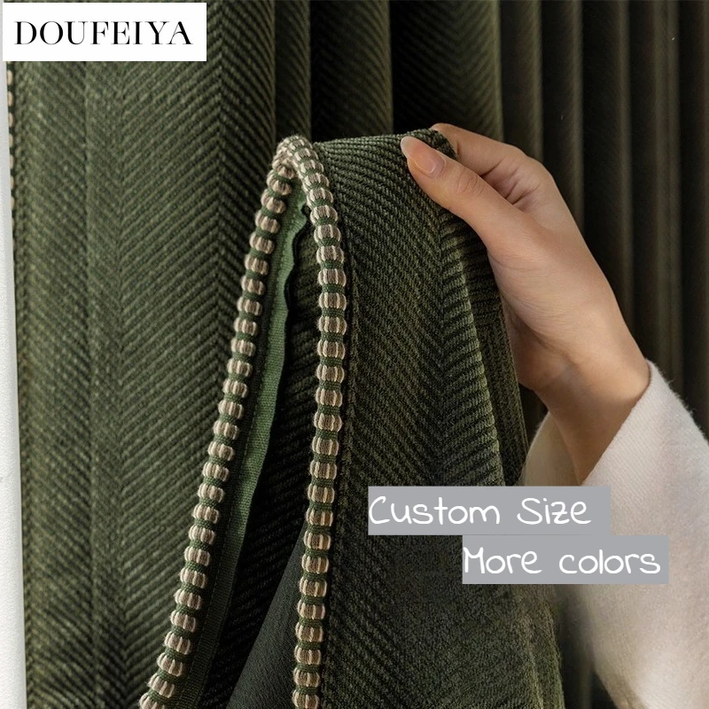Custom Size White Tulle Retro Green French Herringbone Shaded Chenel Curtains for Living Dining Room Bedroom White Tulle Elegant