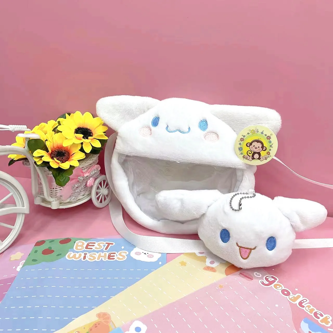 Sanrio Plush Shoulder Bags Hello Kitty Kulomi Cinnamoroll Cartoons Messenger Bag 20x19x4CM Children Anime Handbag with Doll Gift