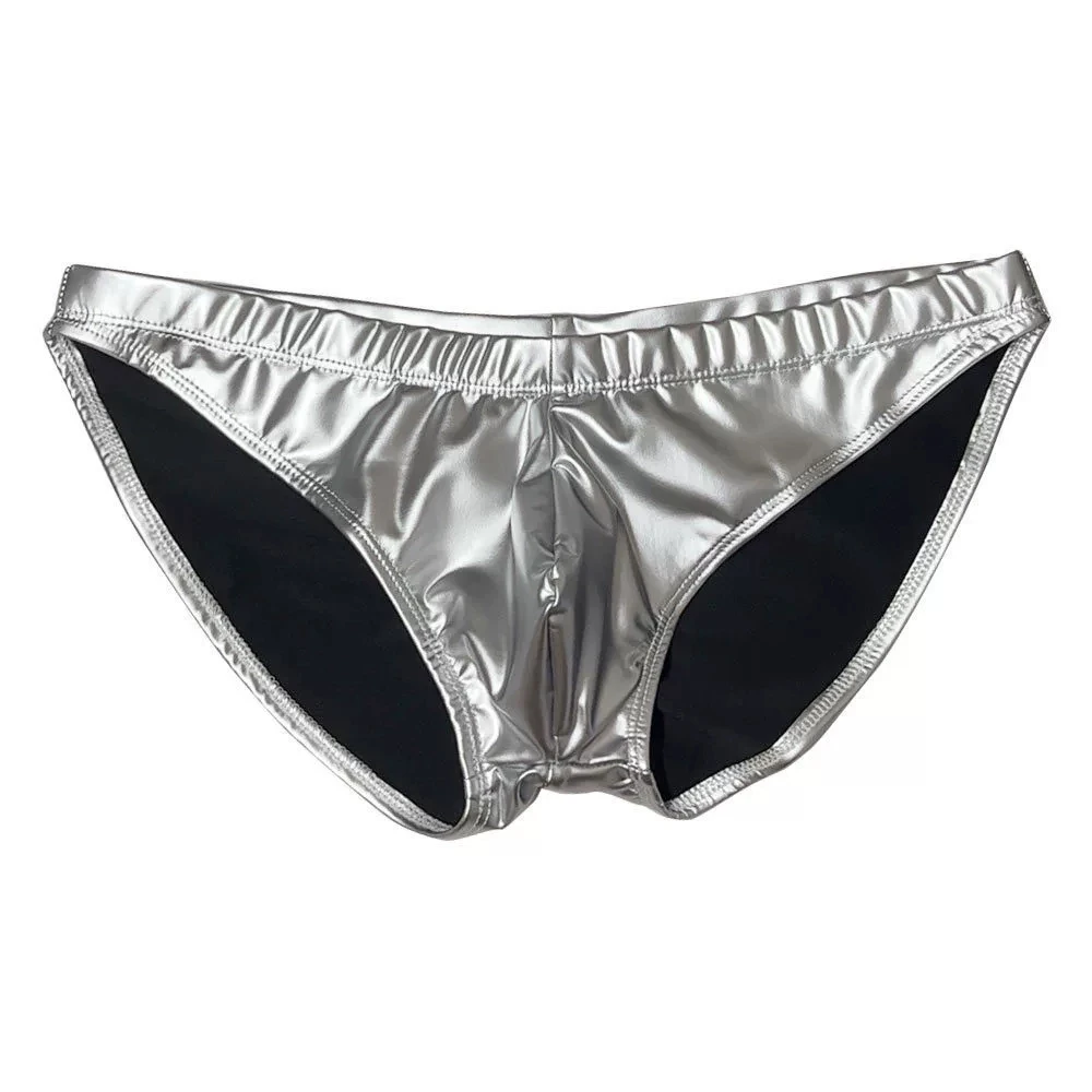 

Men's Faux Leather Briefs S-3XL Low Waist Hips Shirring Seam Swim Triangle Underwear Hot Boxer Shorts package Hip Swim Trunks