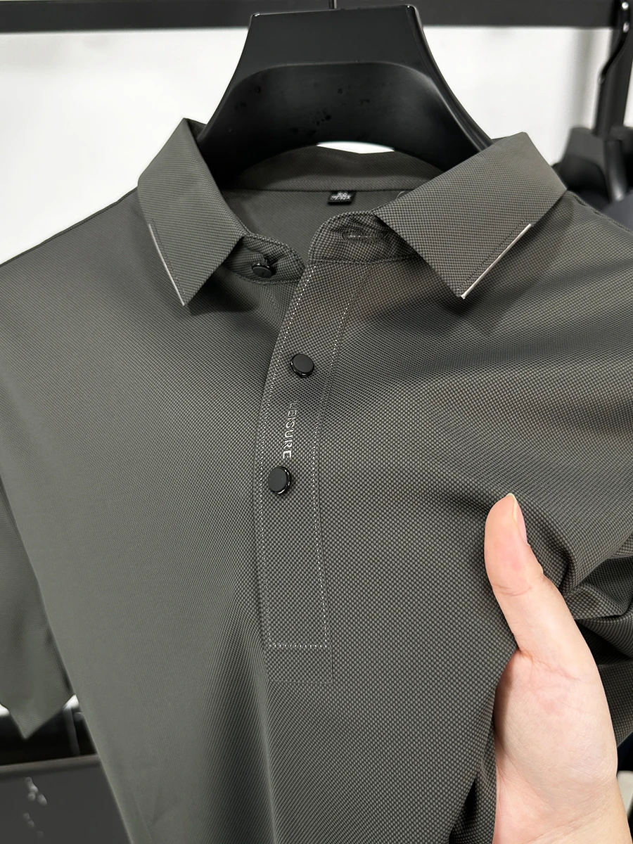 

Luxury New Brand Men's Polo Shirt Lapel Letter Print Short Sleeve Seamless Ice T-shirt Summer Hem Split Fashion Men's Clothing