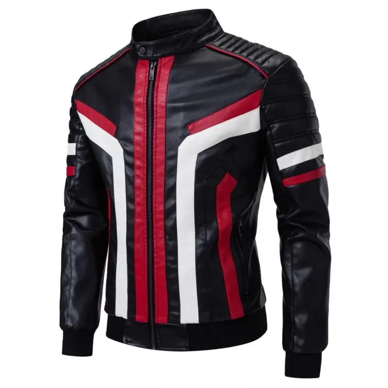 

New stand-up collar men's leather jacket men's leather jacket, locomotive clothing, racing clothing, motorcycle clothing