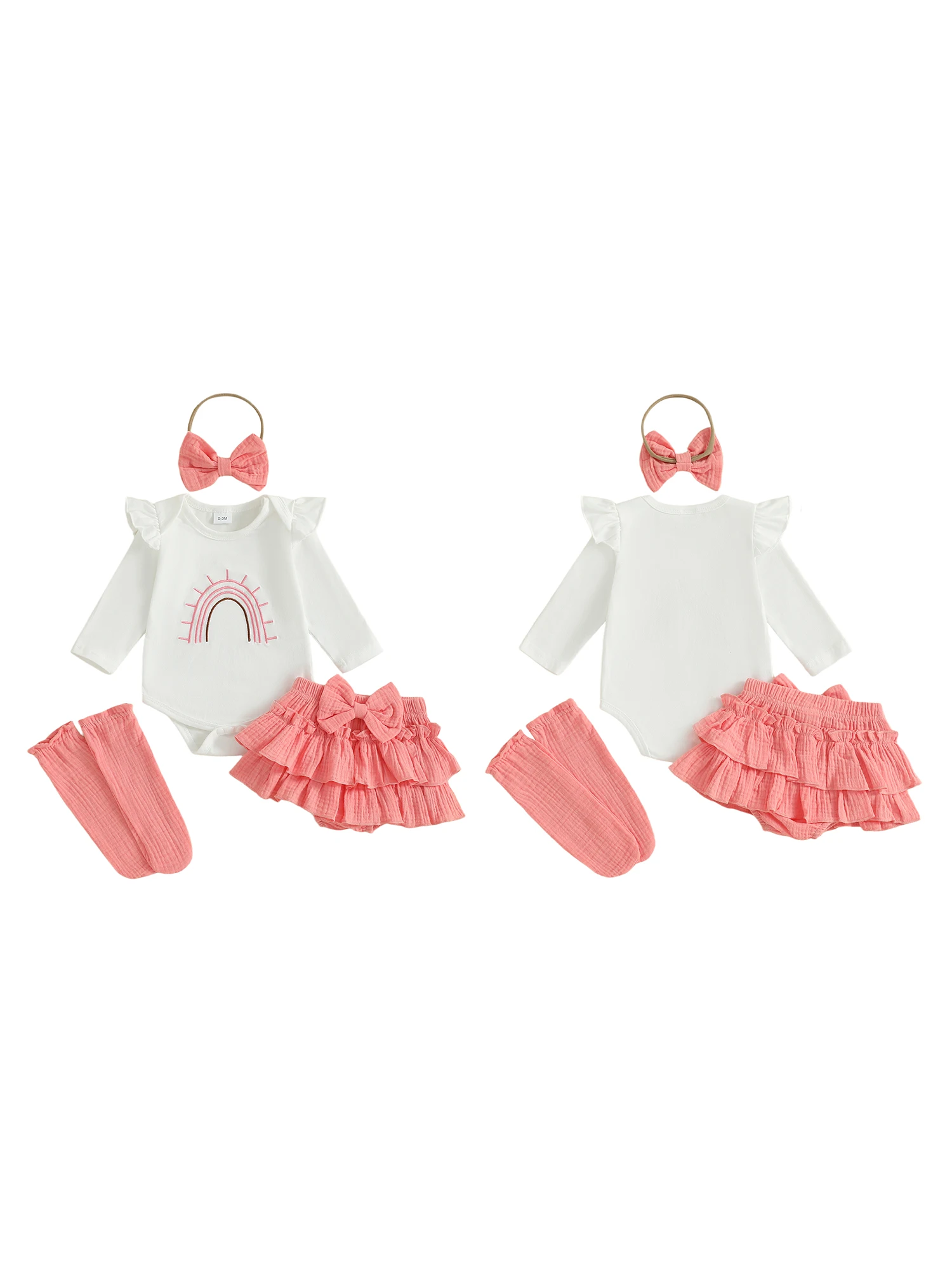 

Осенний ансамбль для маленьких девочек, красочный комбинезон с вышивкой, многоуровневая юбка, чулки и повязка на голову с бантом — комплект из 4 предметов на осень