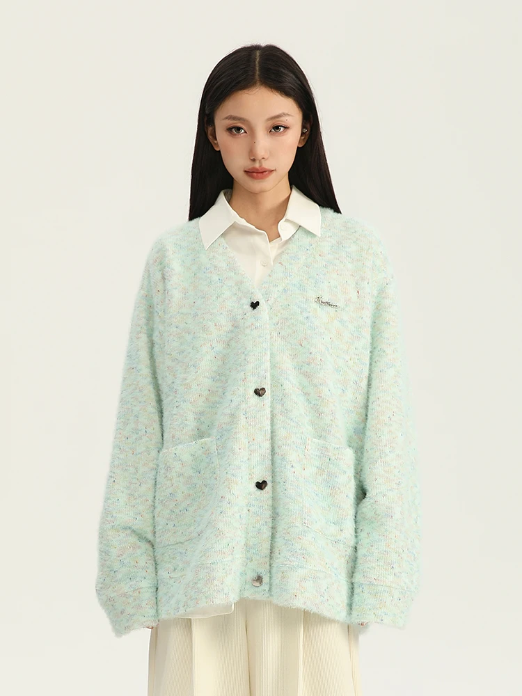 

King Prince Lazy Deer Color Ball Open Cardigan Jaet Women's Street Sle Loose Casual V-ne Top Knitted Wear to Work