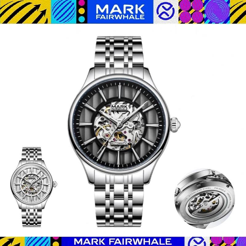 

MARK FAIRWHALE Automatic Watch 6022 Fashion Hollow Tourbillon Stainless Steel Mechanical Watch for Man Relogios Masculino +BOX