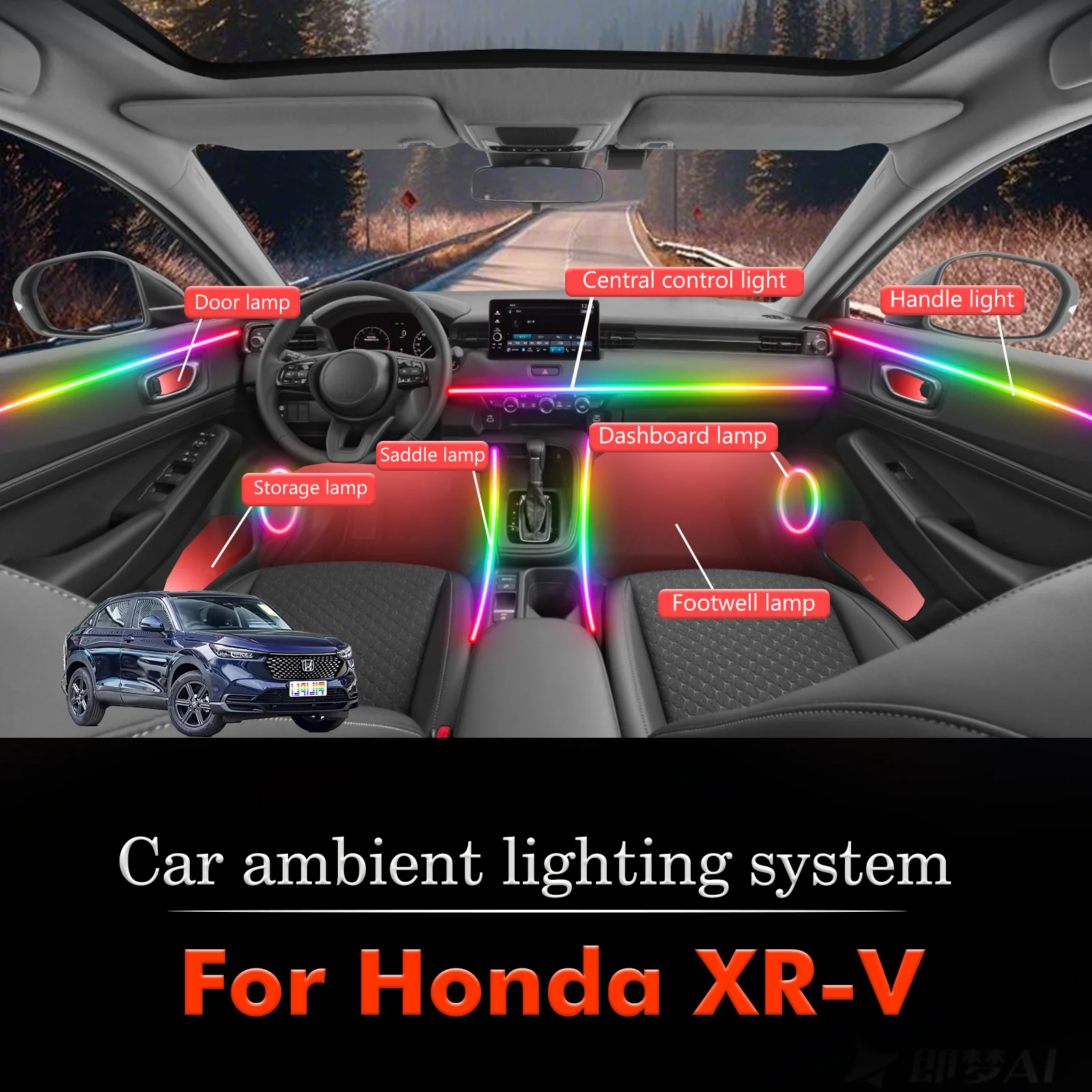 

For Honda XR-V Smart Remote Control RGB 64 Colors LED Car Interior Ambient Light Energy Saving Efficient Lamp Kit