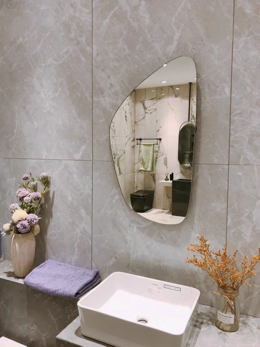 Irregular semicircle smart bathroom mirror irregular toilet vanity mirror wall led bathroom vanity mirror with light