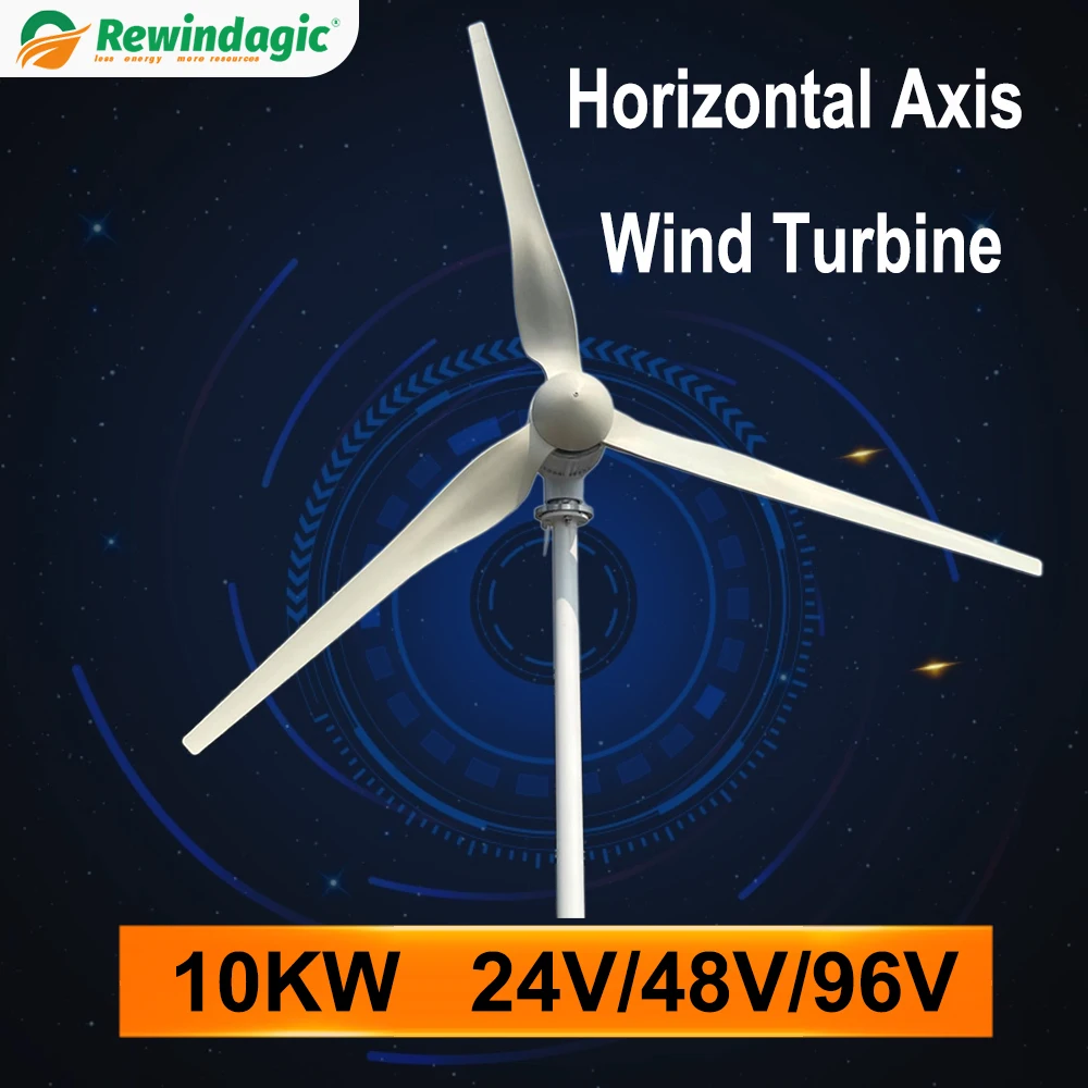 10000W 24V 48V 96V 3 Blades Horizontal Wind Turbine Generator Windmill With MPPT Charger Controller and Off Grid Inverter System