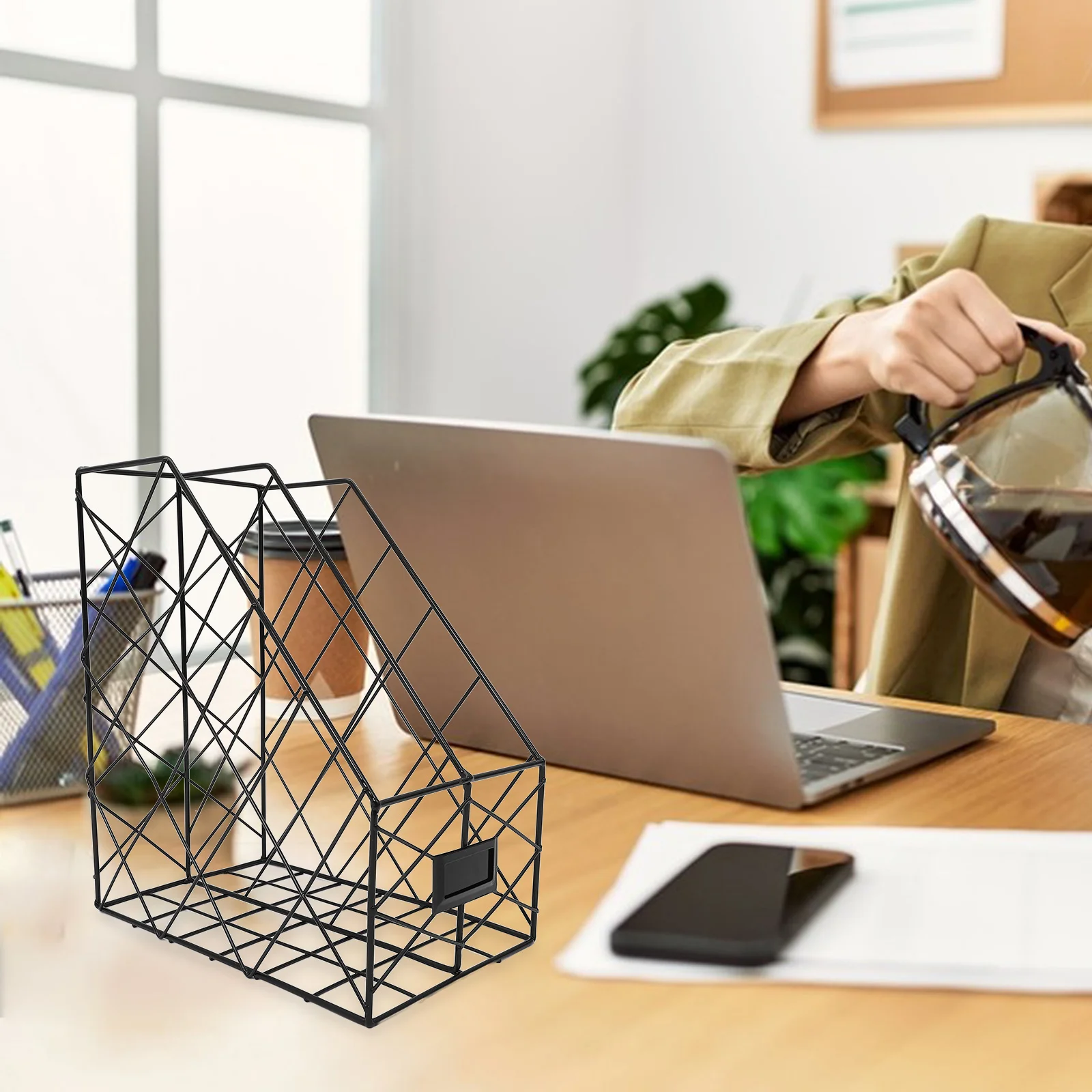 Wrought Iron File Holder Organizer for Desk Exquisite Book Tabletop Vertical Paper Wear-resistant Rack Desktop Bookshelf