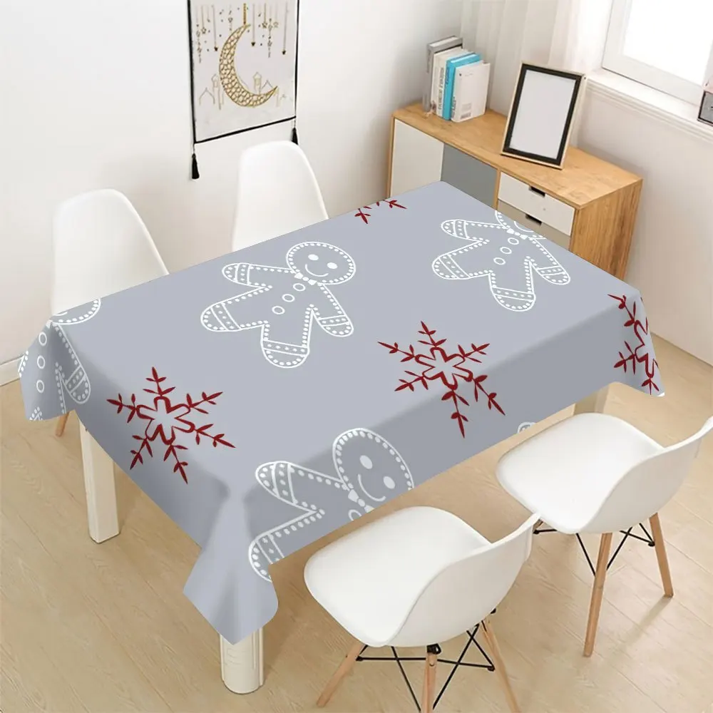 Cute Gingerbread Man Pattern Waterproof Tablecloth for Dining Room Kitchen Counter Decor Xmas Holiday Party Table Cover