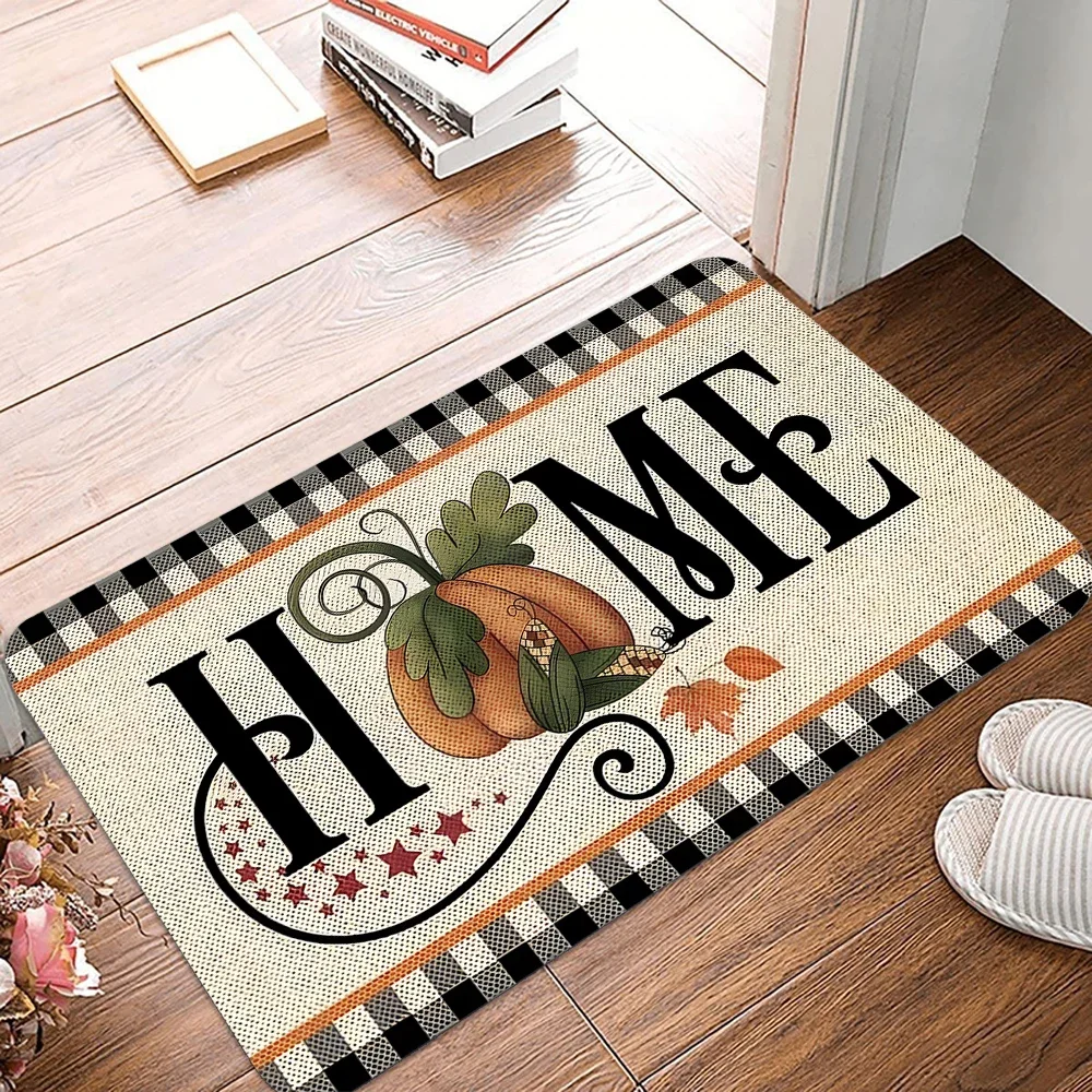 VIKAMA Happy Fall Yall Pumpkin Door Mat Thanksgiving Autumn Non-Slip Welcome Creative Decorative Seasonal Floor Mat for Home Dec