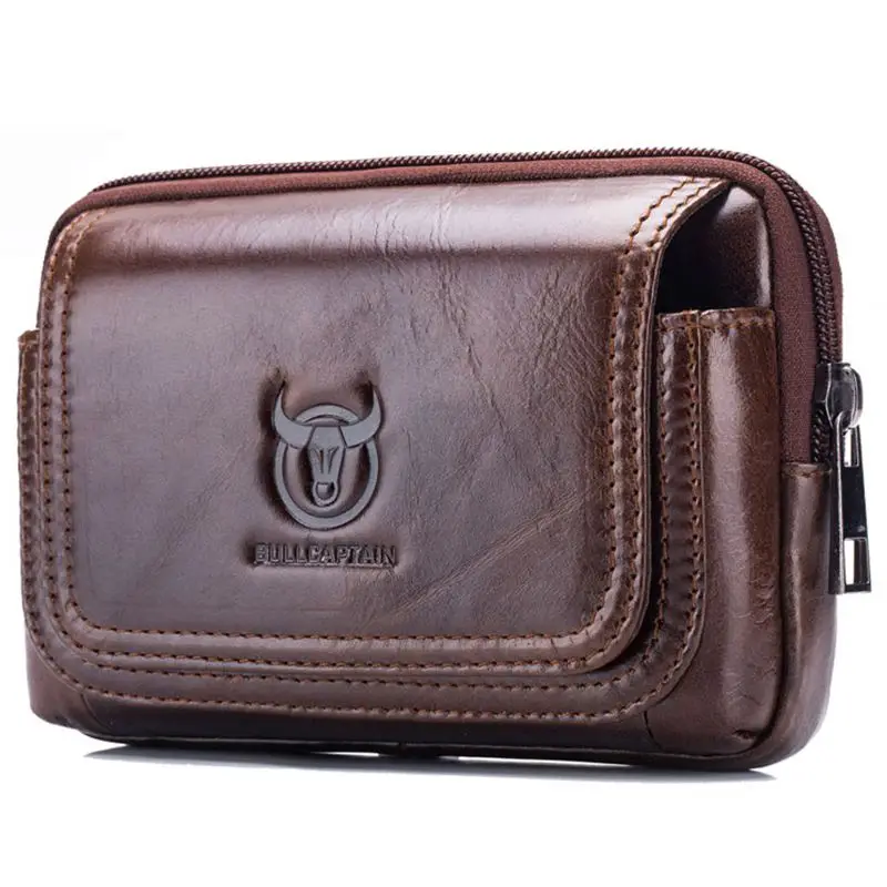 BULLCAPTAIN Male Purse Leisure Sling Bag Small Pocket New Men Waist Bag Leather Sling Cigarette Bag Mobile Phone Bag