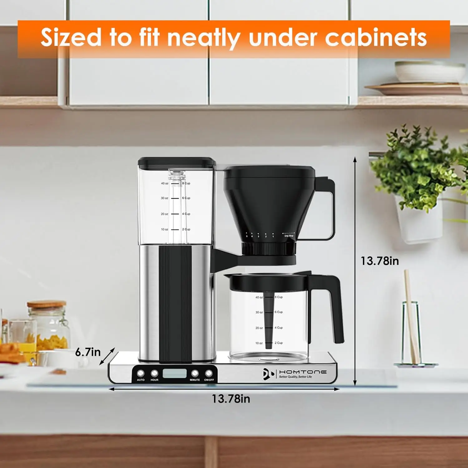 ماكينة تحضير القهوة 8 أكواب قابلة للبرمجة تلبي معايير SCA: 4-6 دقائق وقت المشروب القابل للتعديل، درجة حرارة تخمير مثالية ثابتة (200