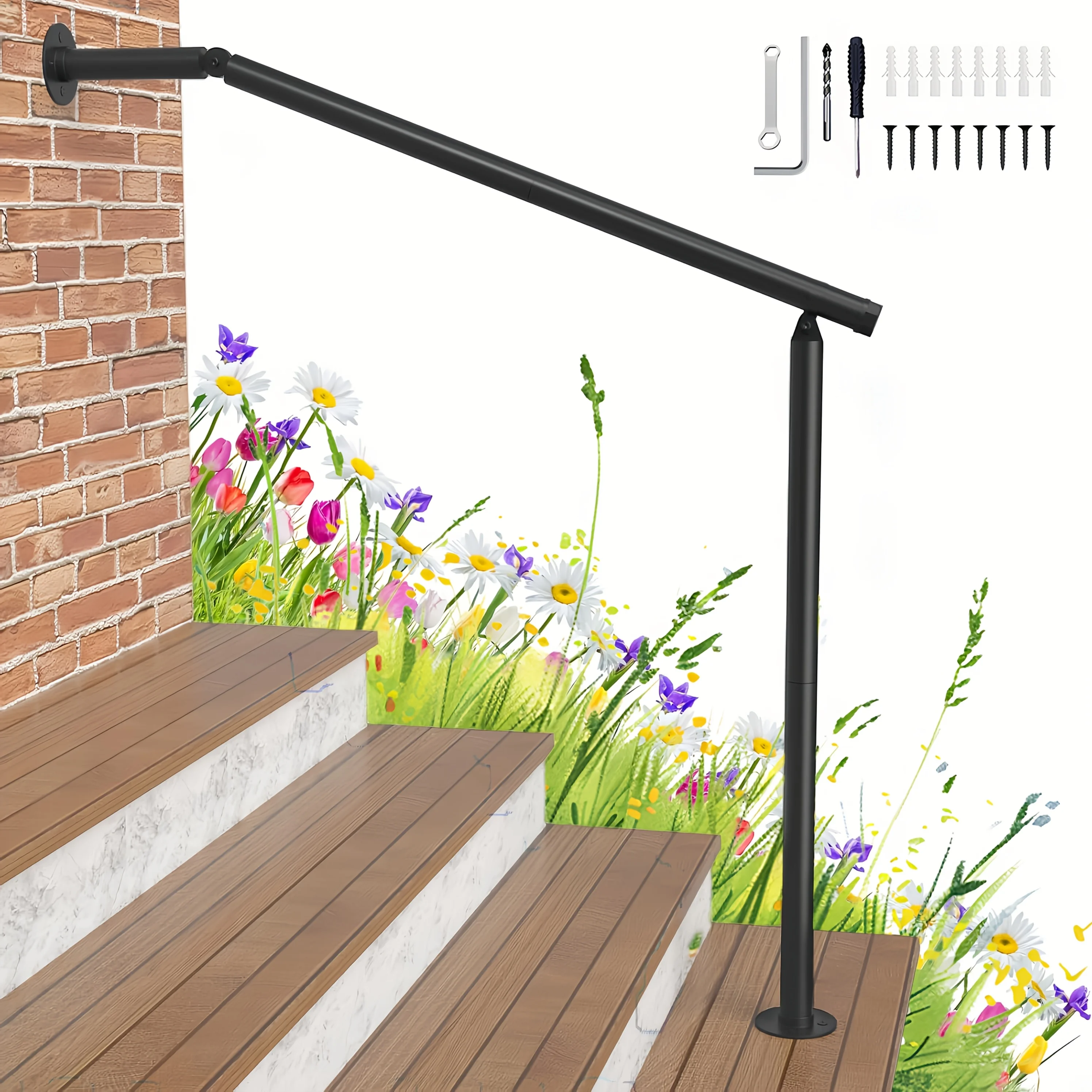 Forged Iron Handrail Set, Suitable for 2-3 Steps, Multi Sided Installation, Elderly Safety, Including Porch Railing.