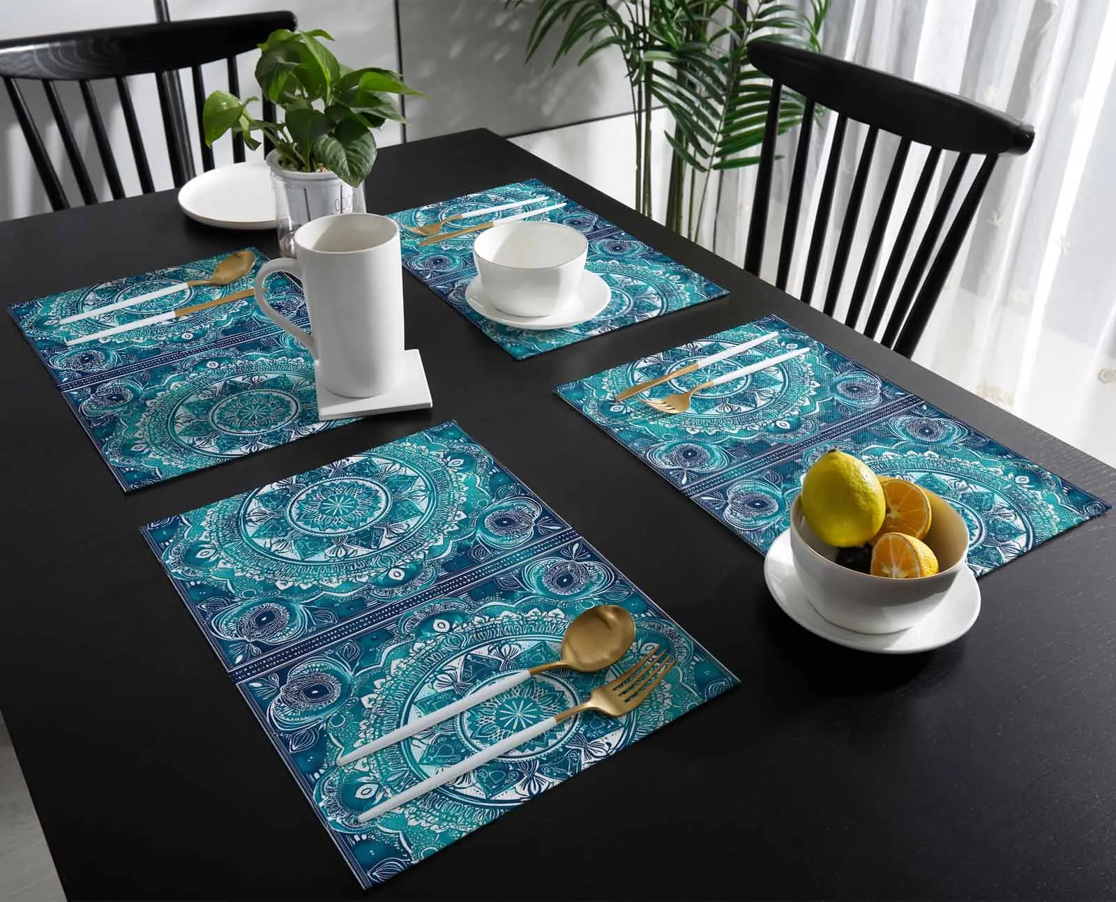 

4/6 Pcs Retro National Blue Style Kitchen Tableware Cup Bottle Placemat Coffee Pads Desktop Mats