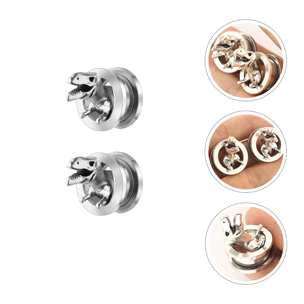 

2 PCS Dinosaur Ear Stretchers Stainless Steel Piercing Earrings Creative Chic Daily Wear Studs Safe Smooth Unique Party