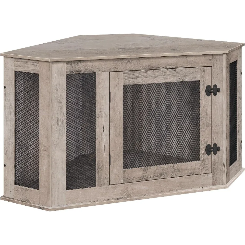 

Corner Dog Crate Furniture, Wooden Dog Kennel End Table, Decorative Pet Crate Indoor Use, Furniture Style Dog House for Small Me