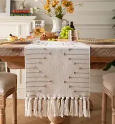 Boho Table Runner Natural Cotton Woven Runner with Tassels for Home Dining Table décor, for Modern Farmhouse Decor