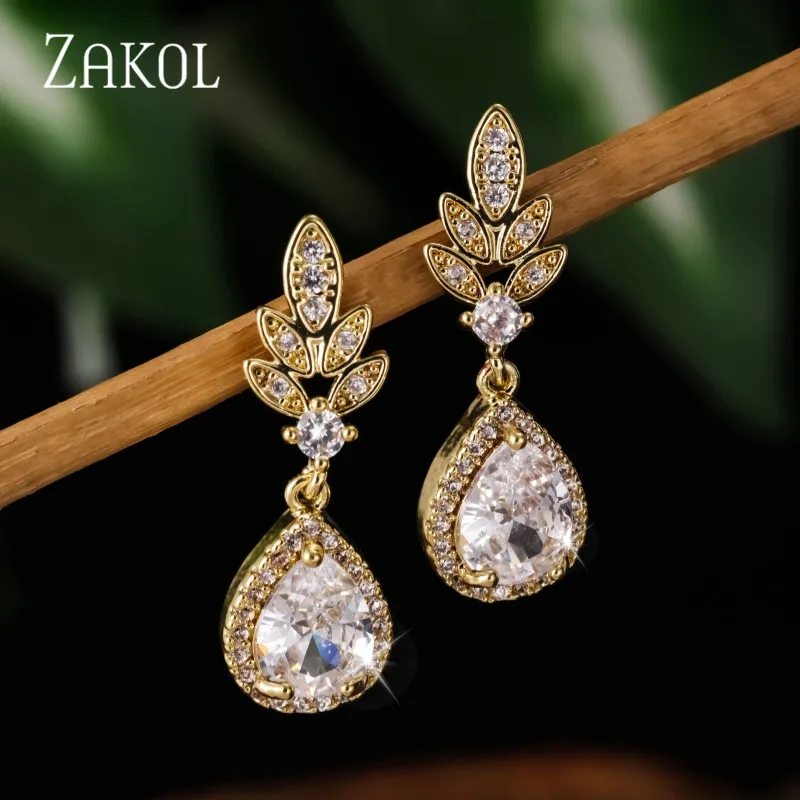

ZAKOL New Classic Cubic Zircon Drop Earring for Women Fashion Crystal Elegant Bridal Wedding Party Jewelry Gifts