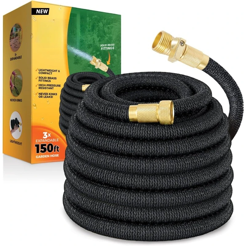 

Lightweight Expandable Garden Hose, No-Kink Flexibility, 3/4 Inch Solid Brass Fittings and Double Latex Core (150 FT, Black)