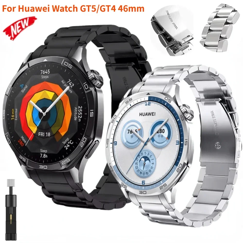 Official Stainless Steel Strap for Huawei Watch GT5/ GT4 46mm Comfortable Metal No Gap Bracelet Wristband Belt Band Accessories