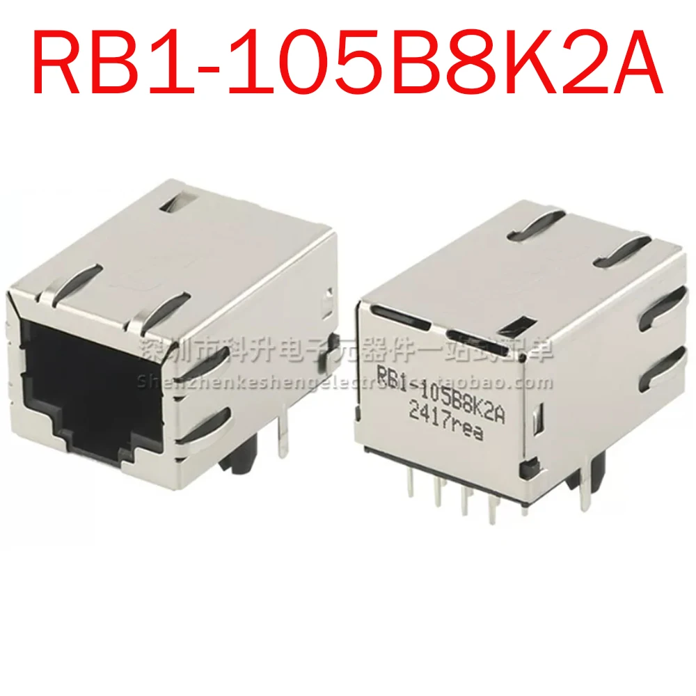 2pcs RB1-105B8K2A RJ45 10/100 Base-T Single Port Shielded Modular Jack with Integrated Transformer & LED, Right Angle Connector