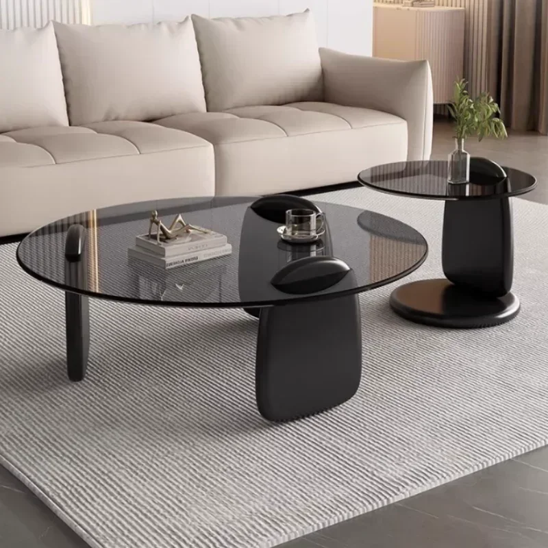 Black Glass Round Table Creative, Living Room Dining   Easy Clean, Multi Size Coffee Table Set, Side Office Cafe Home