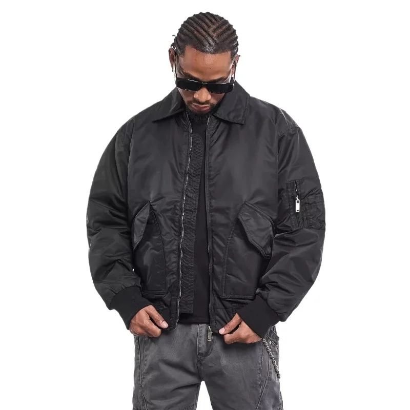 American bomber jacket cotton-padded vintage autumn and winter lapel tooling thickened thermal cotton jacket men