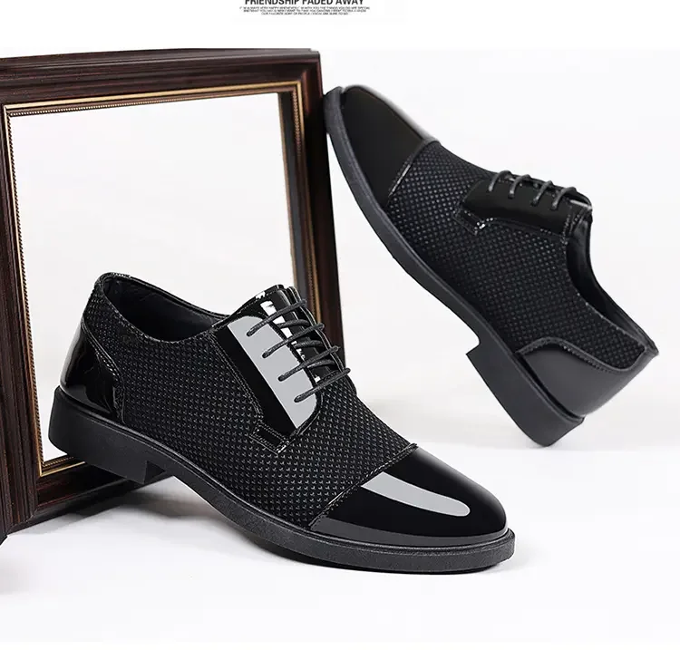 

Модная мужская обувь в британском стиле, мужская кожаная обувь для бизнеса, официальная одежда, повседневная, дышащая, черная, с острым носком на шнуровке.