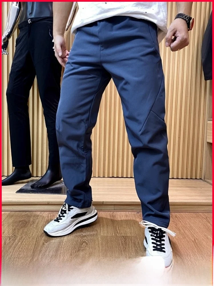 

High-End Outdoor Men's Thiened Warm Soft ell Casual Pants Windproof Winter Proof Versatile Straight Leg Polyester Fiber