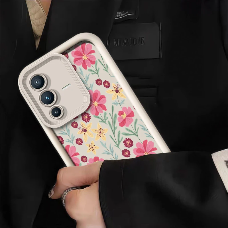 Casing HP V60 Fashion Flower untuk Vivo V27 Pro V25E V23E V27 V40 Pro V50 V29E V25 V30 SE V30E, Anti Benturan, Matte, Soft TPU
