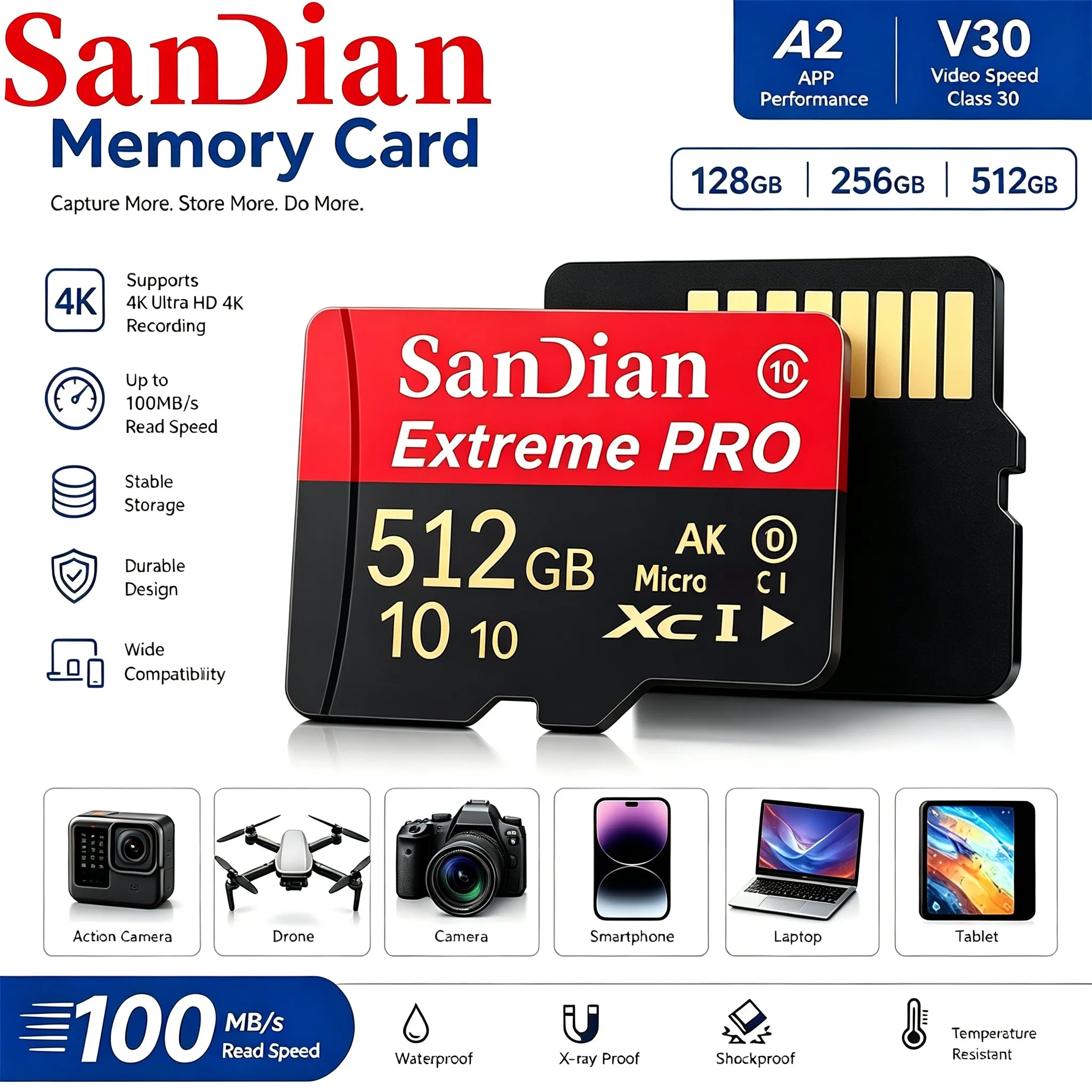 TF Cards Memory Card Micro TF SD Card SD Cards 32GB 256GB 512GB X-Ray Proof A1 High Transfer for Smartphone Driving Recorder