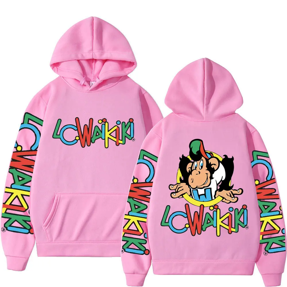 Funny Lc Waikiki Monkey Double Sided Graphic Hoodies Men Women Casual Fashion Loose Pullovers Street Y2k Aesthetics Sweatshirts