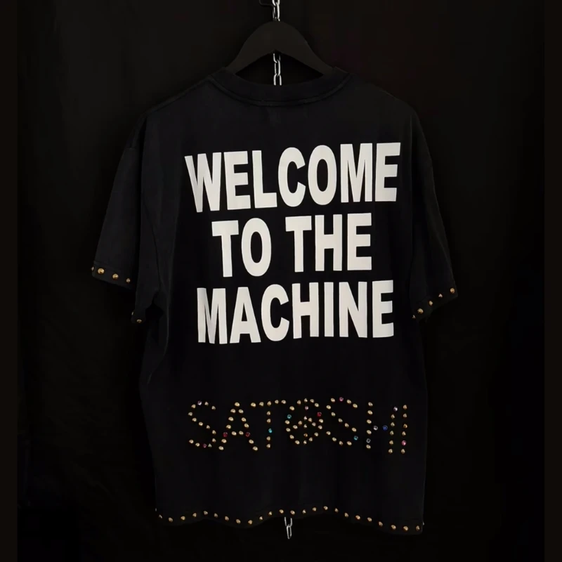 Welcome To The Machine Studded Cross Print SATOSHI Tshirts Summer Oversize Men Women Tee Rivet Lock Edge Short Sleeve Tops