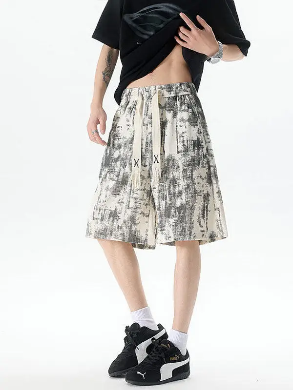 

Мужские летние шорты в американском ретро-стиле, окрашенные, повседневные, быстросохнущие, для пляжа, свободного кроя, длиной до колена, прямые, свободного силуэта